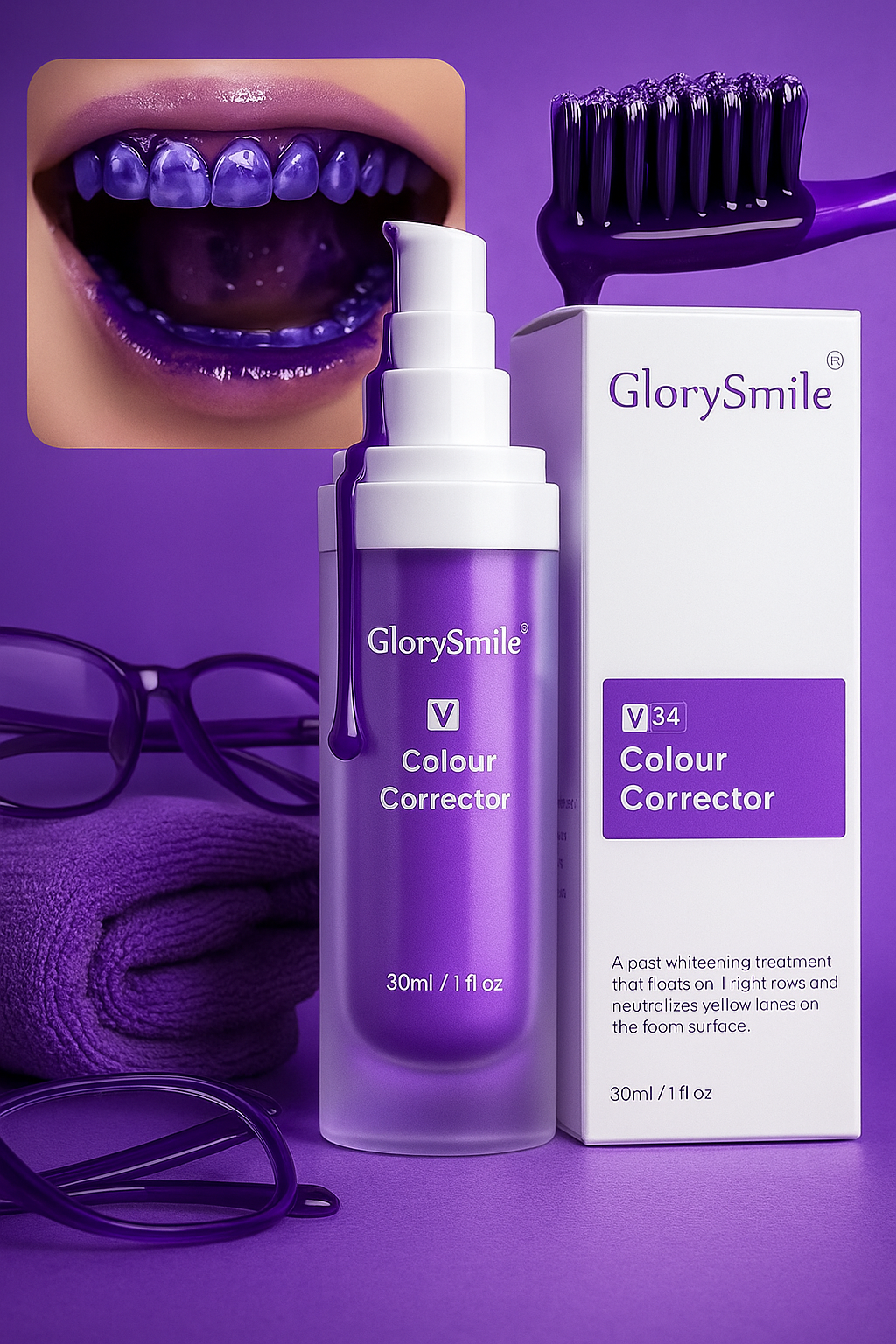 GlorySmile V34 Colour Corrector – Sérum Violet Anti-Teint Jaune pour Dents Éclatantes
